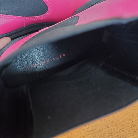 SIMON MILLER Pink Scrambler Boots Pull On Leather Combat Goring Lug Sole SZ 5/35 - Picture 8 of 11